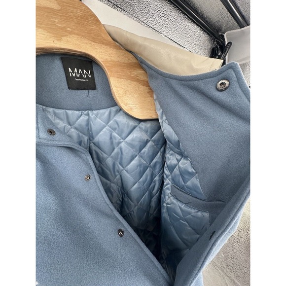 Boohoo Man Varsity Bomber Jacket Limited Edition Mens SZ-2X w/ Patches Blue NWOT - Picture 10 of 13